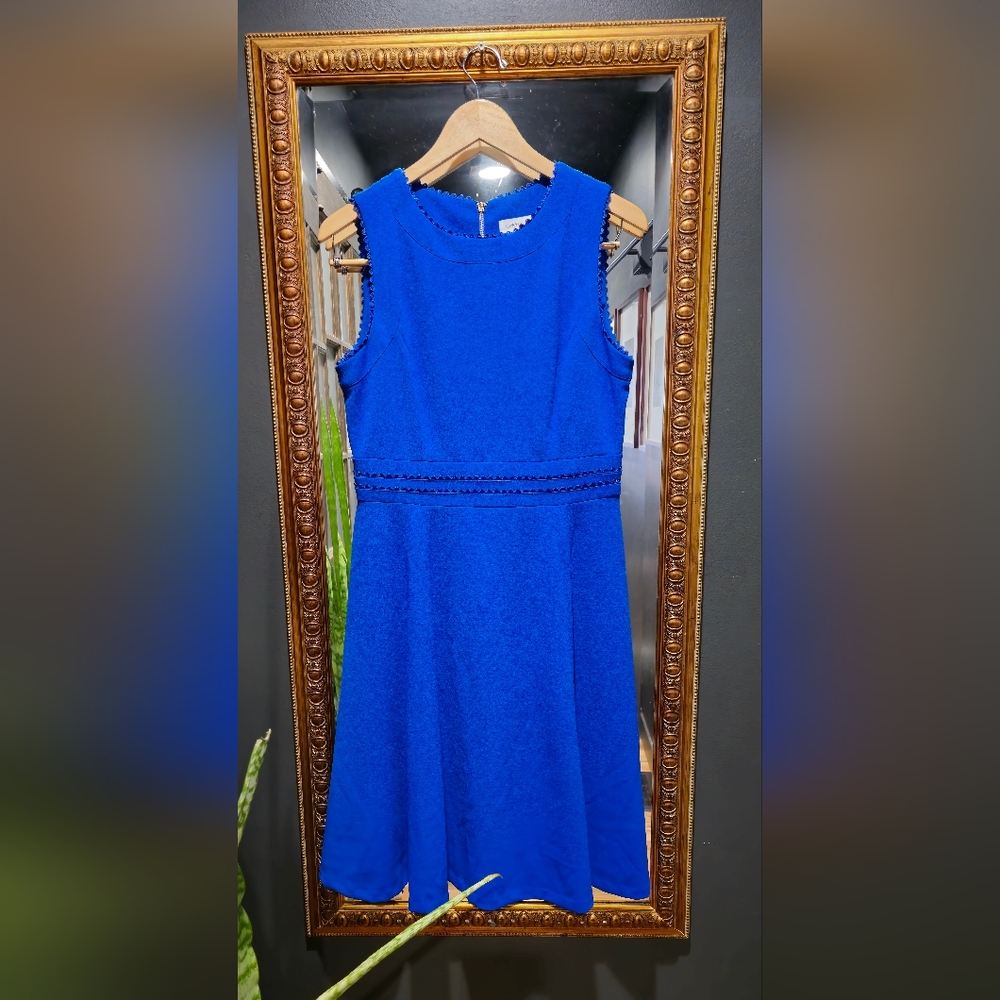 Calvin Klein Blue A-Line Midi Dress V-Neck Sleeveless